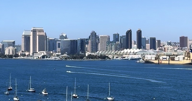 Scenic view of San Diego, California featuring a gate and garage door